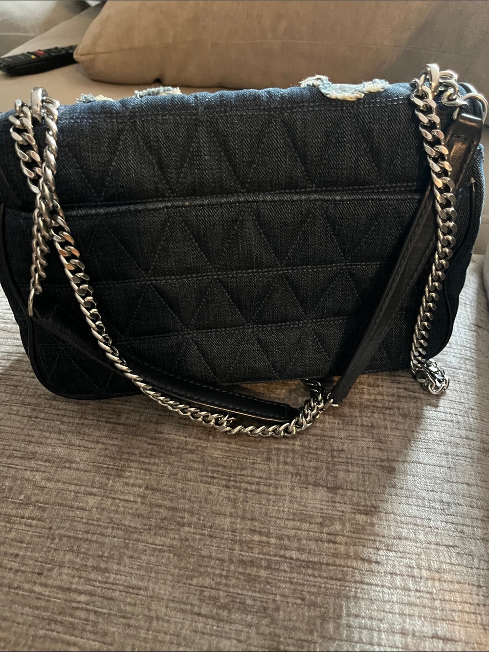 Michael Kors blue Denim Floral Applique Shoulder Bag with Chain Strap - Picture 4 of 4